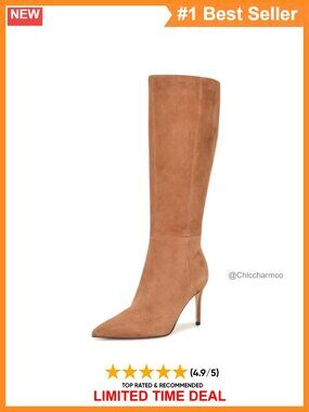 Nine West Cook Wide Calf Knee-High Stiletto Boots Suede Pointy Toe